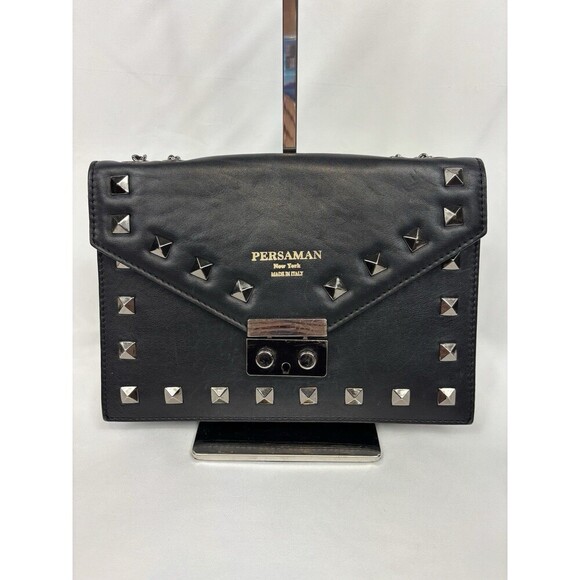 Persaman New York Roxy Shoulder Bag Black Leather Studded Silver Crossbody - Picture 16 of 16